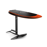 Black and orange stand-up paddleboard on a black background